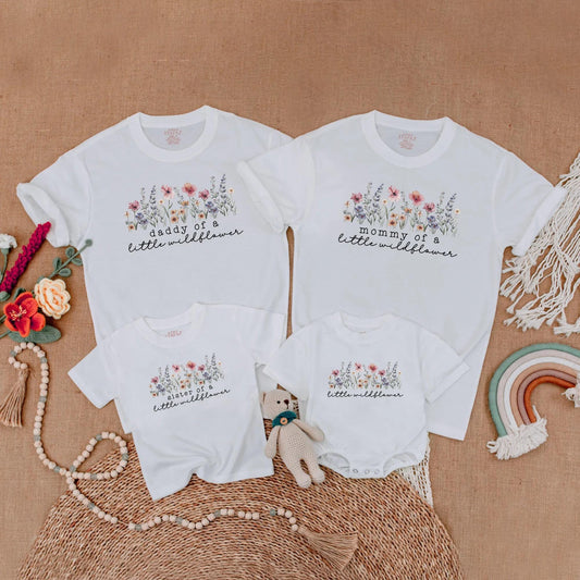 Matching Little Wildflower Birthday Family Shirts, Wild One Girl Boho Outfit, Mommy and Me Floral Party Clothes