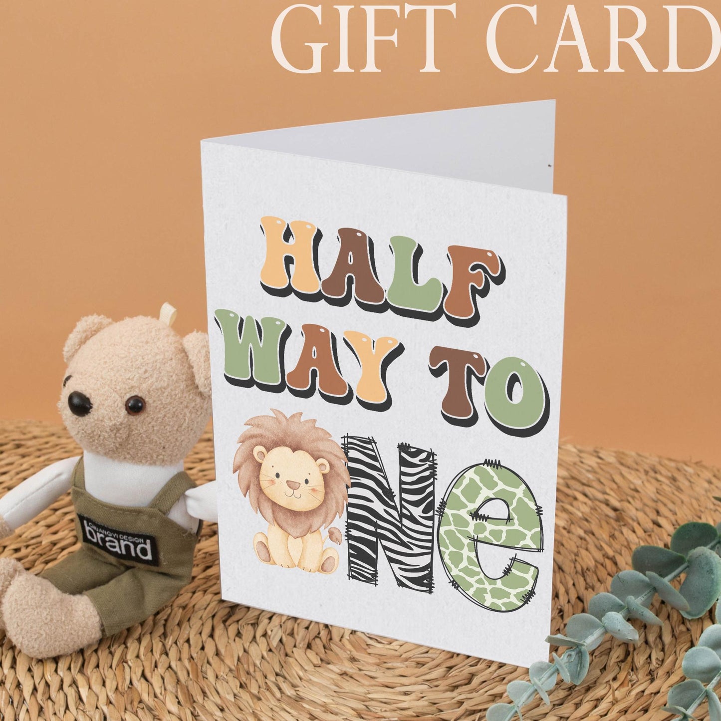 Baby Boy Half Birthday Safari Outfit Custom Name "Half Way to One" Lion Zebra Green Khaki Retro