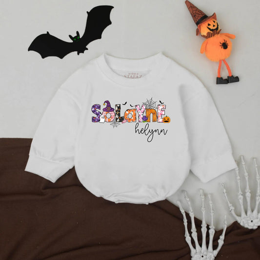 Custom Name Halloween Baby Romper Cute Ghost Pumpkin Bodysuit First Halloween Outfit Spooky Baby Gift Personalized Fall Outfit