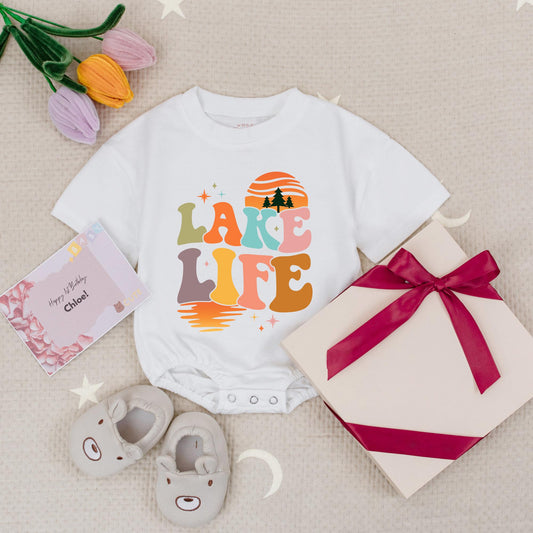 Retro Lake Life Baby Romper Bodysuit Vintage Sunset Trees Waves Cute Lake Babe Camping Adventure Newborn Boy Girl Gift