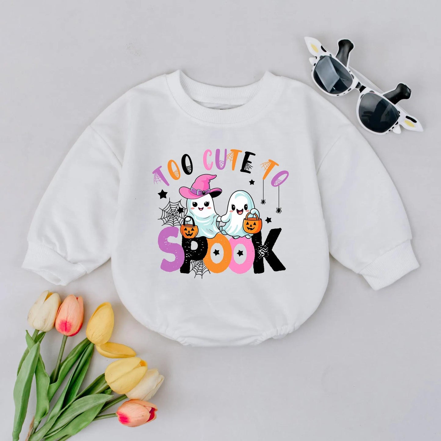 Too Cute To Spook Baby Romper Adorable Ghost Halloween Outfit for Toddlers and Girls