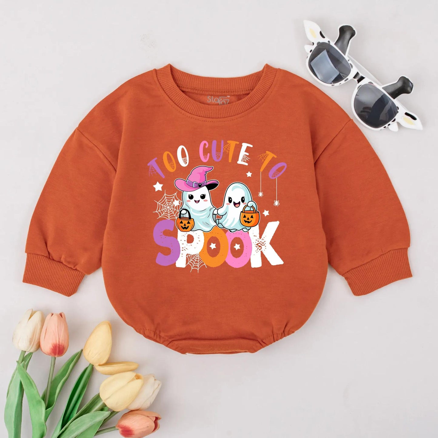 Too Cute To Spook Baby Romper Adorable Ghost Halloween Outfit for Toddlers and Girls
