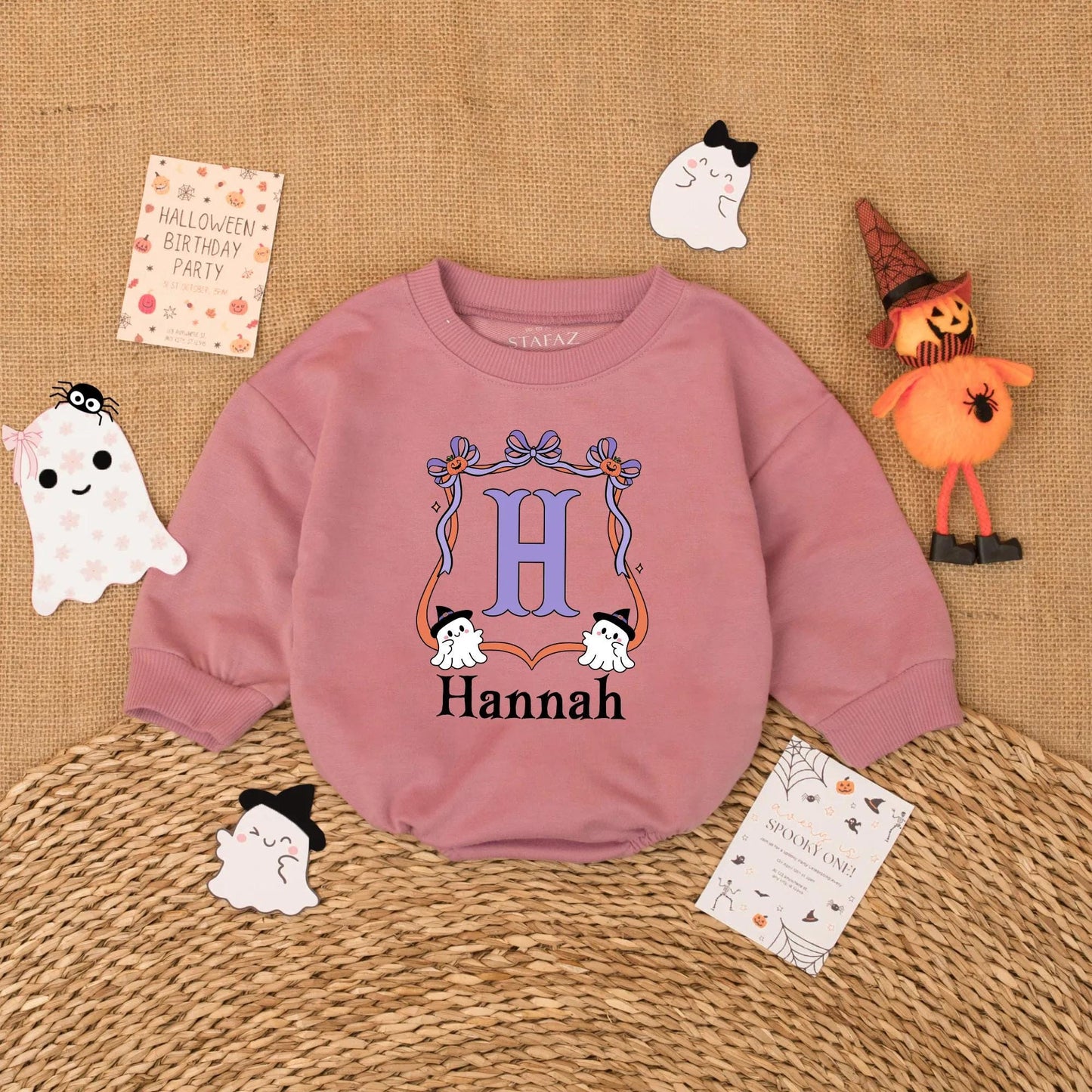 Personalized Little Boo Halloween Baby Romper Girl Outfit with Name, Cute Fall Bodysuit, Baby Shower Gift, First Halloween