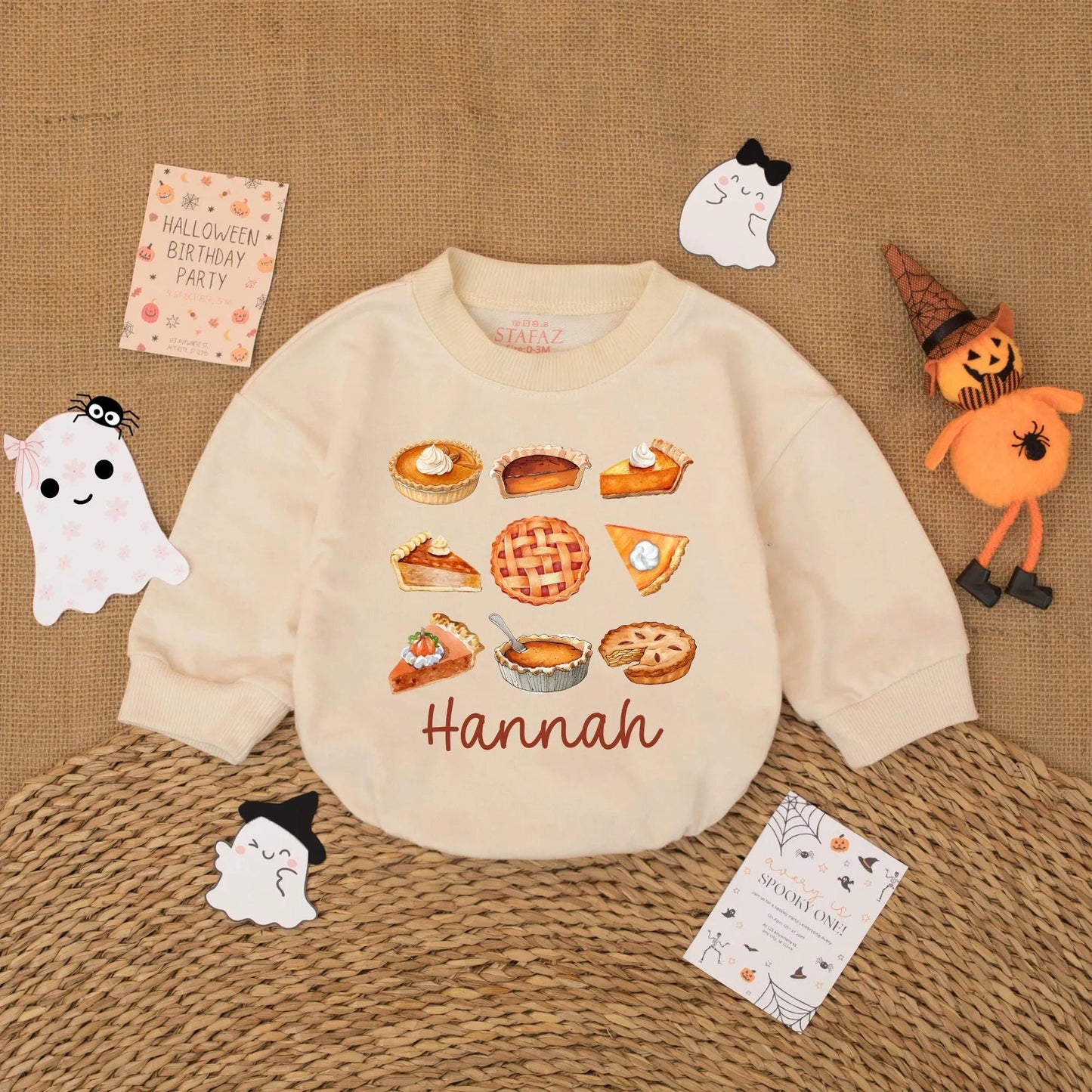 Personalized Pumpkin Pie Baby Romper Cute Fall Outfit with Name My First Thanksgiving Bodysuit Autumn Baby Shower Gift