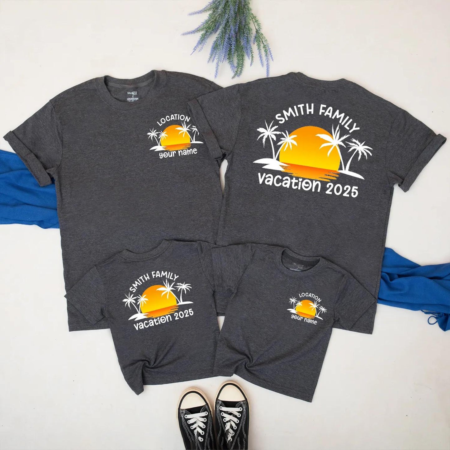 Custom Family Beach Trip Vacation 2025 Matching Shirt Tropical Sunset Summer Travel Outfit Personalized Gift