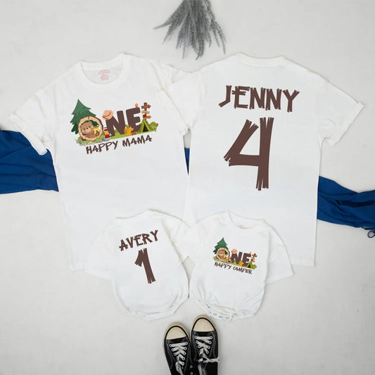 One Happy Camper Birthday Shirt Family Matching Outdoor Adventure 1st Birthday Outfit Mommy and Me Tee Camp Theme Gift