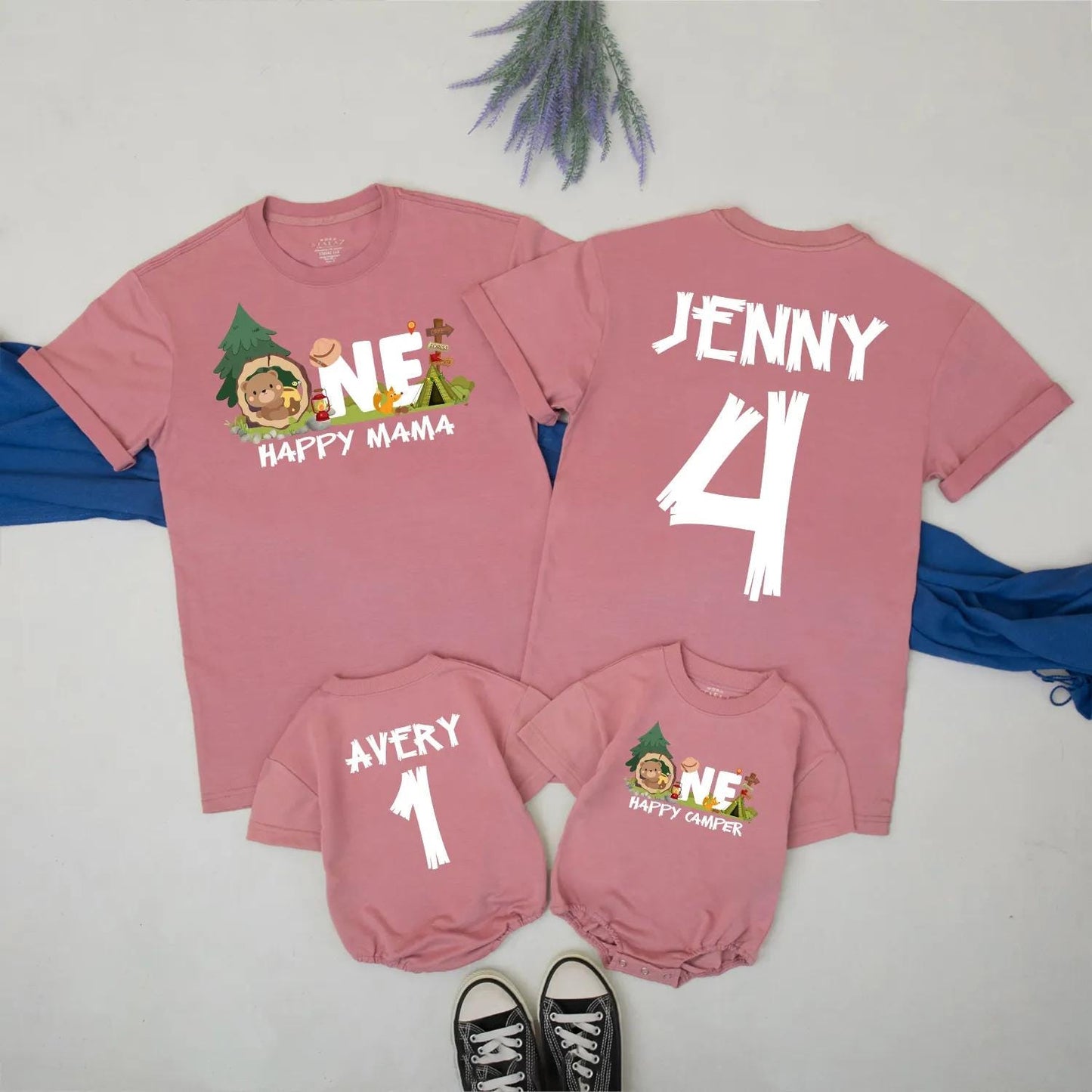 One Happy Camper Birthday Shirt Family Matching Outdoor Adventure 1st Birthday Outfit Mommy and Me Tee Camp Theme Gift