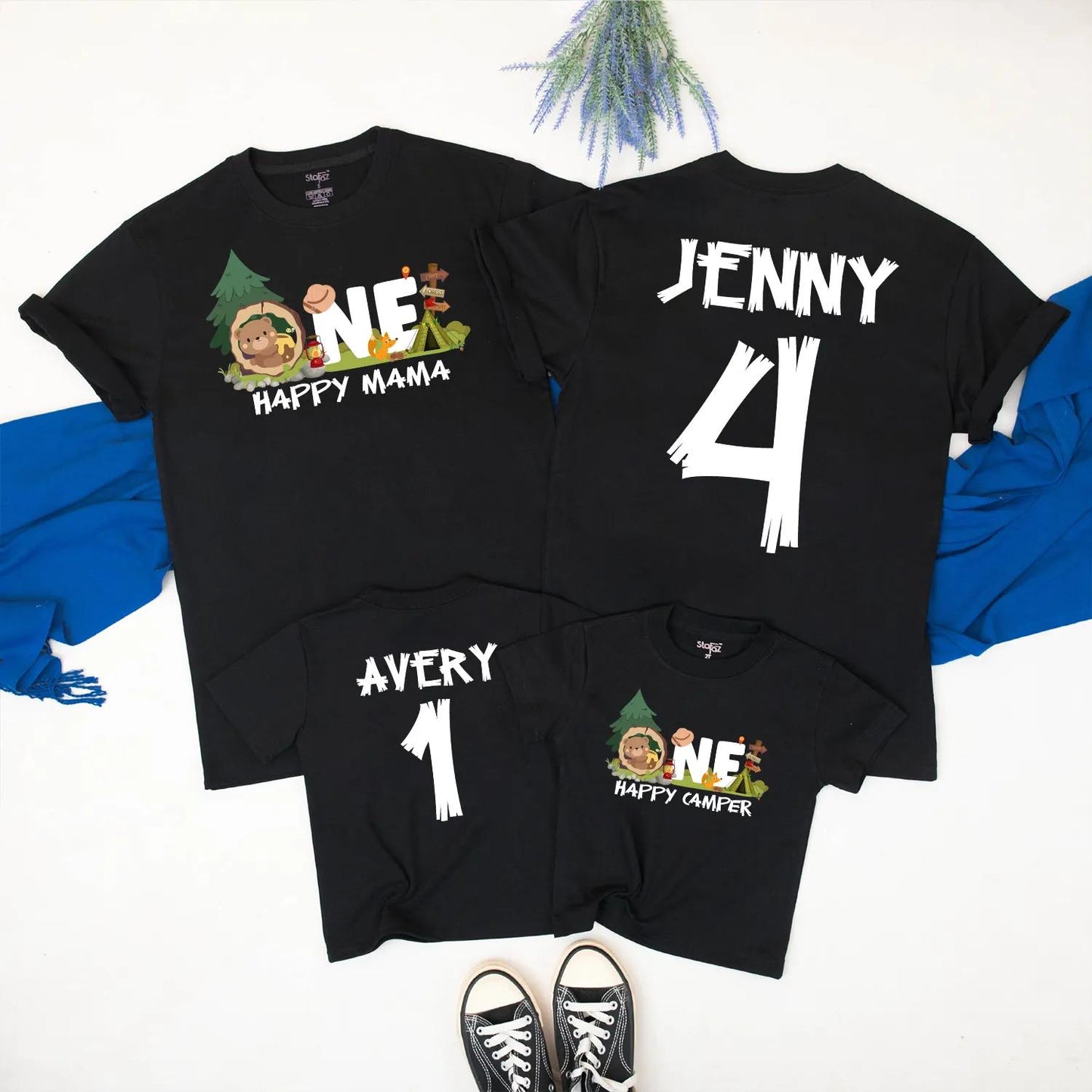 One Happy Camper Birthday Shirt Family Matching Outdoor Adventure 1st Birthday Outfit Mommy and Me Tee Camp Theme Gift