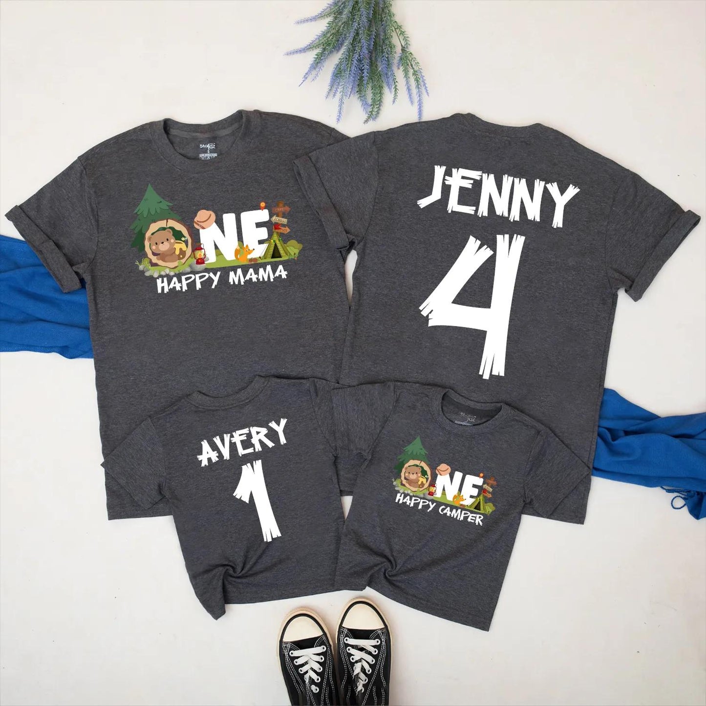 One Happy Camper Birthday Shirt Family Matching Outdoor Adventure 1st Birthday Outfit Mommy and Me Tee Camp Theme Gift