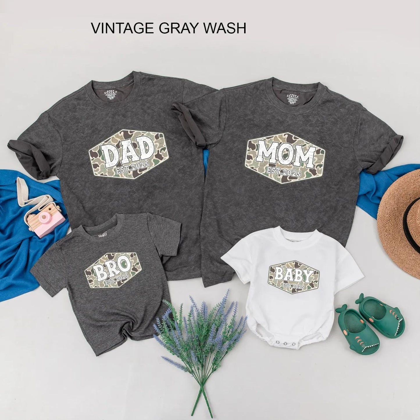 Vintage Camo Family Shirts Dad Mom Bro Baby Matching Est 2025 Retro Outfits