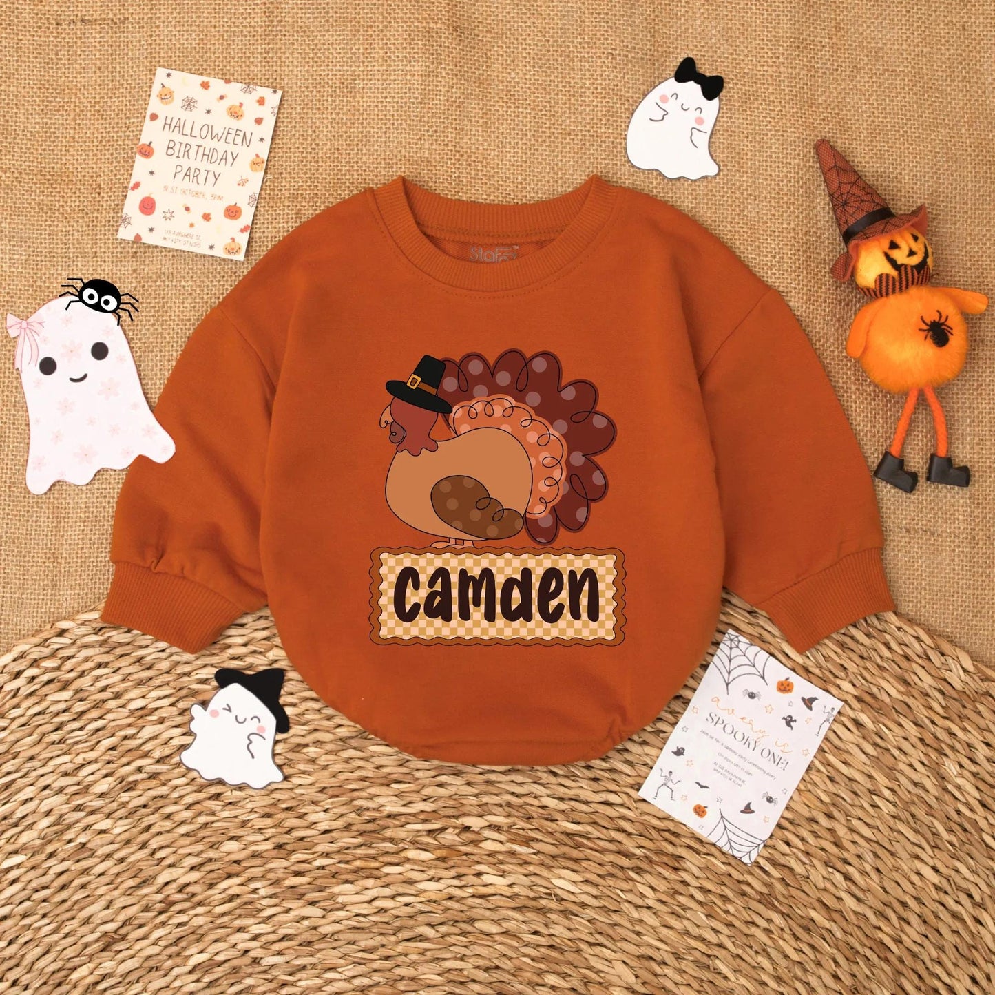 Personalized Little Turkey Baby Boy Romper Thanksgiving Infant Bodysuit Autumn Fall Baby Clothes My First Thanksgiving Gift