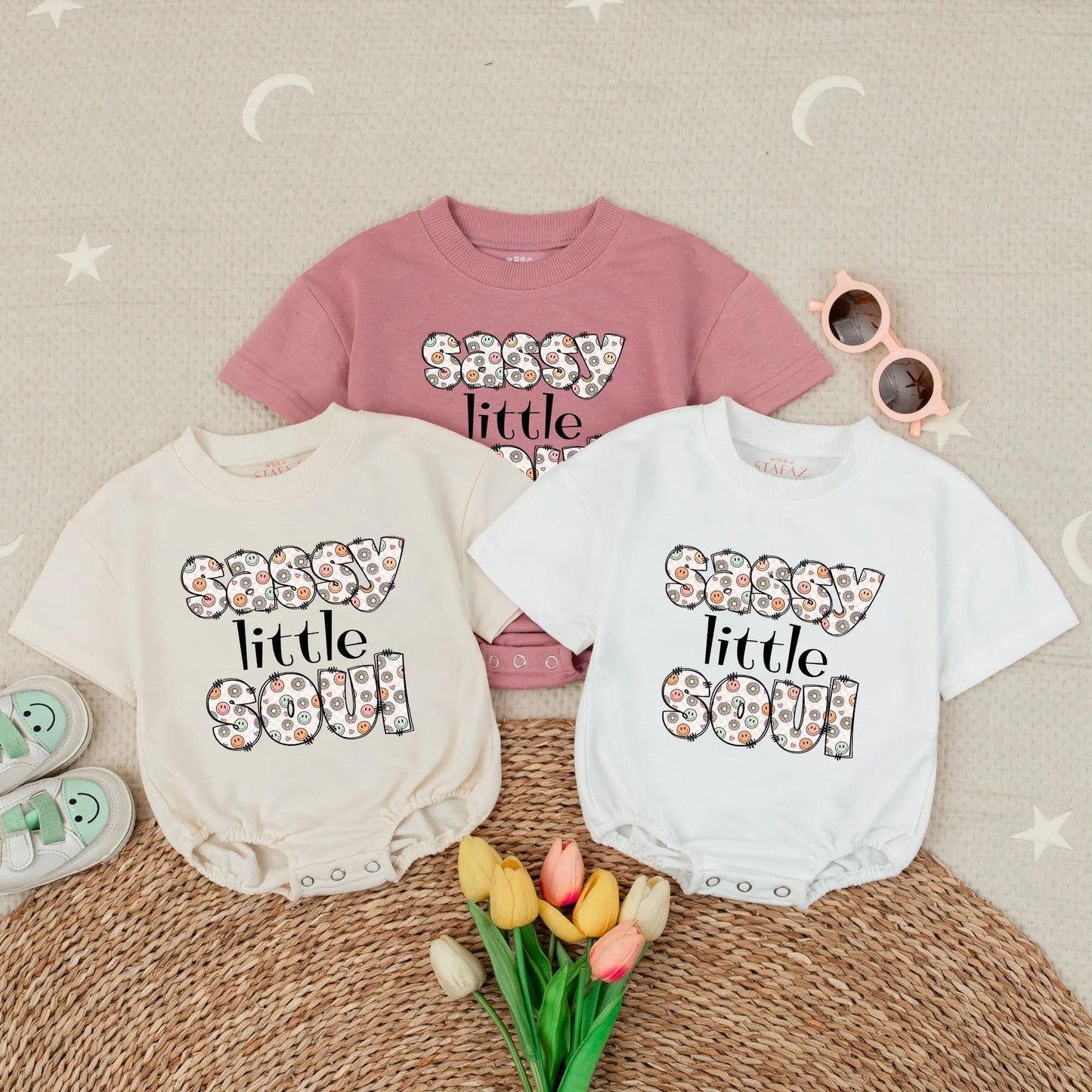 Sassy Little Soul Short Sleeve Bubble Romper Funny Toddler Girl Shirt Adorable Baby Shower Gift Retro Vibes Cute Kids Clothing