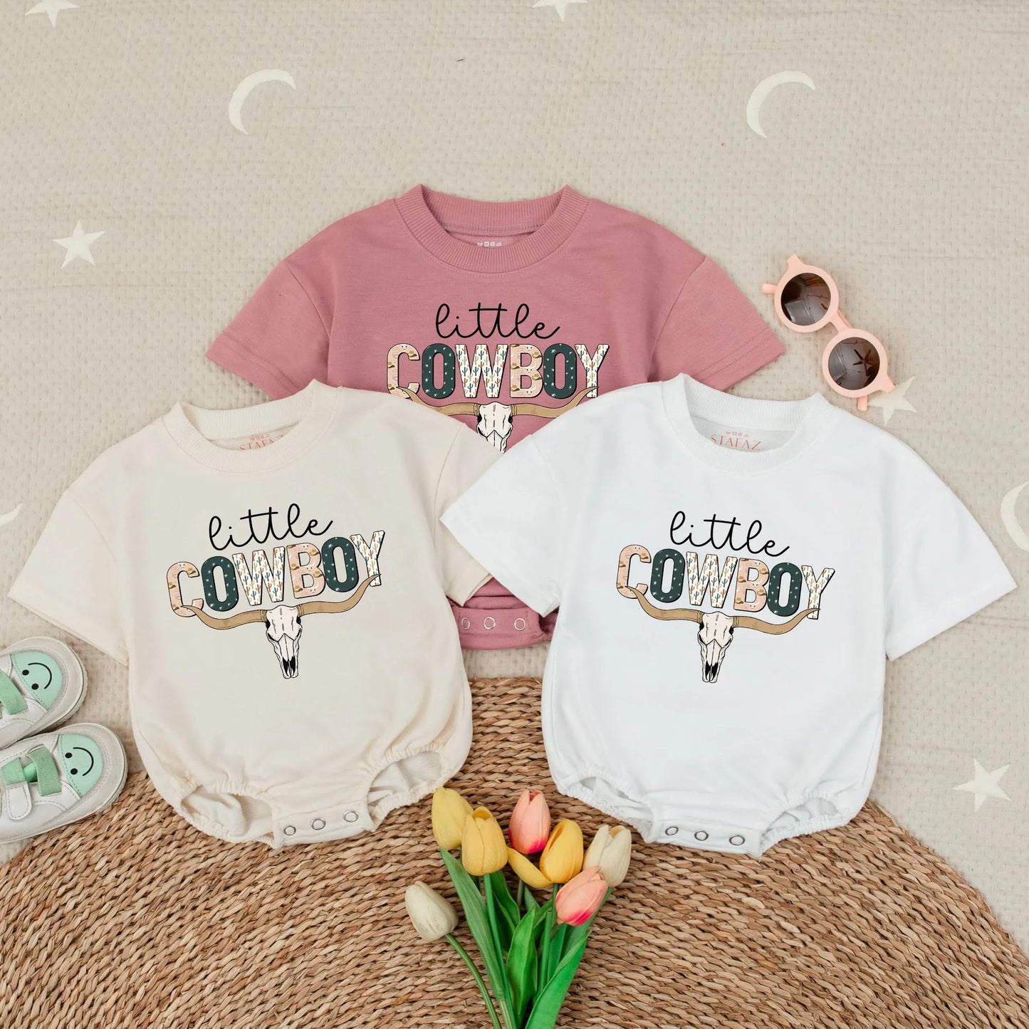 Little Cowboy Bubble Romper for Baby Boy: Western-Inspired Outfit, Country Baby Clothes, Newborn Shower Gift, Soft Bodysuit (Short Sleeve)