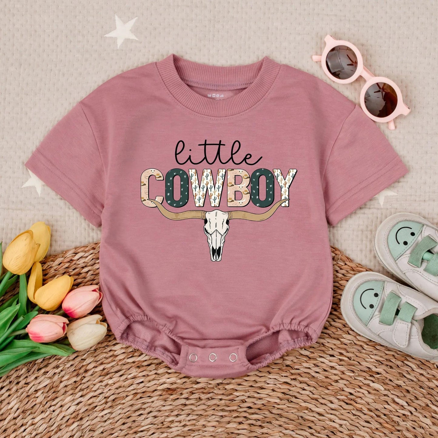 Little Cowboy Bubble Romper for Baby Boy: Western-Inspired Outfit, Country Baby Clothes, Newborn Shower Gift, Soft Bodysuit (Short Sleeve)