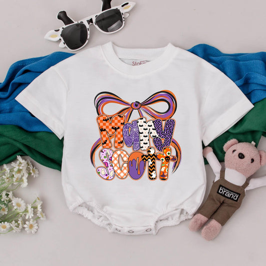 Personalized Halloween Baby Girl Romper Custom Name Spooky Season Cute Ghost Bow First Halloween Outfit Baby Shower Gift