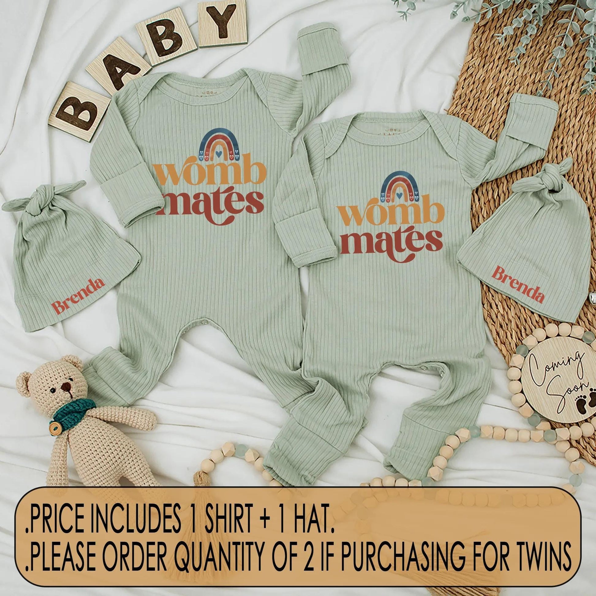Womb Mates Funny Twin Baby Rompers Cute Matching Newborn Clothes Custom Baby Shower Gift Best Friend Twin Outfits