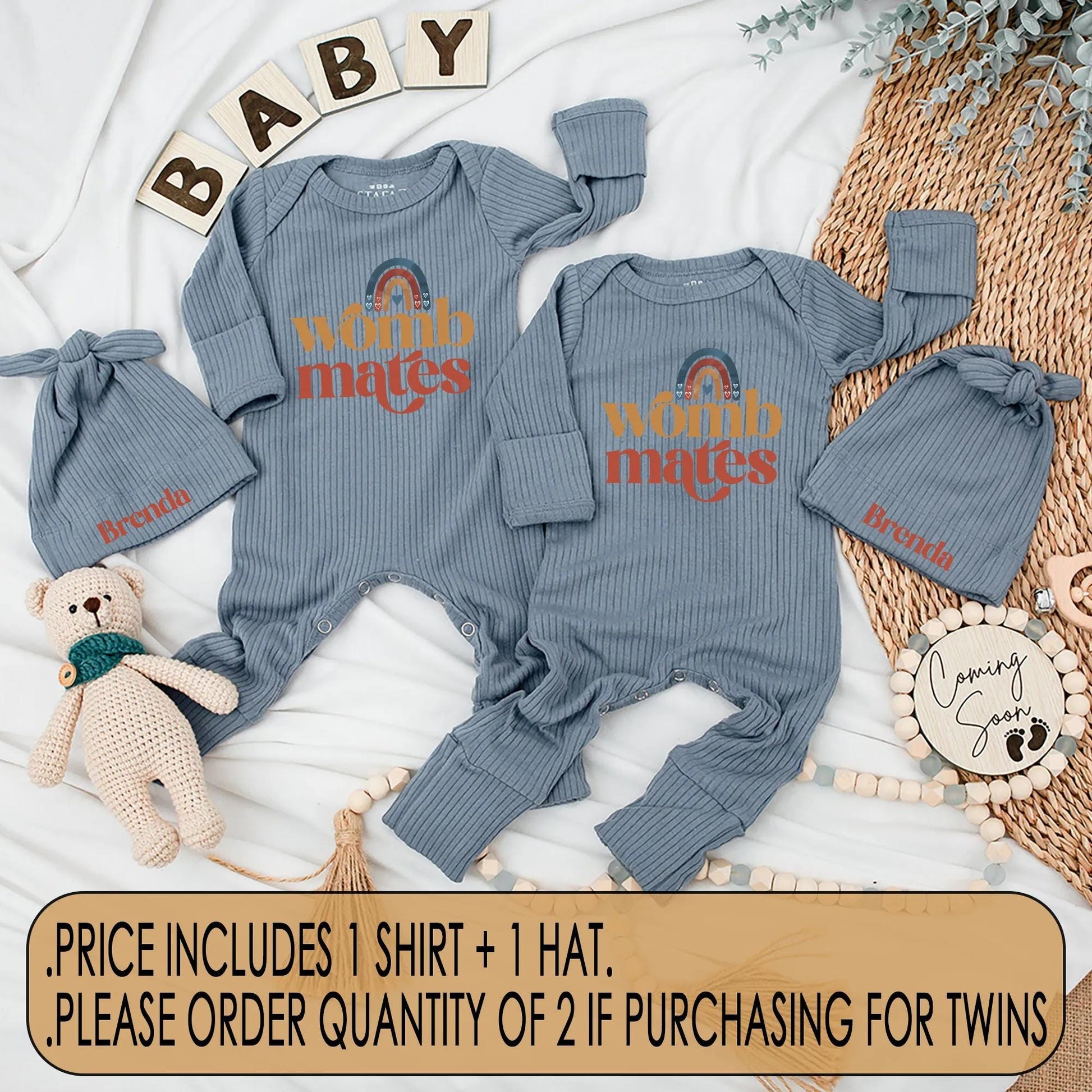 Womb Mates Funny Twin Baby Rompers Cute Matching Newborn Clothes Custom Baby Shower Gift Best Friend Twin Outfits