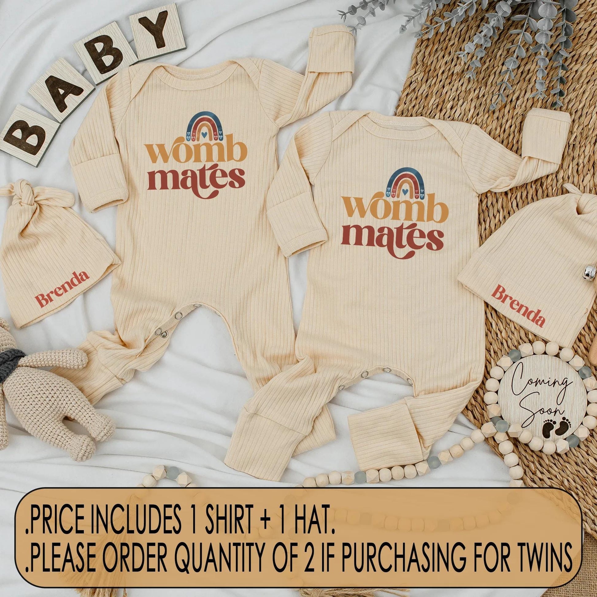 Womb Mates Funny Twin Baby Rompers Cute Matching Newborn Clothes Custom Baby Shower Gift Best Friend Twin Outfits