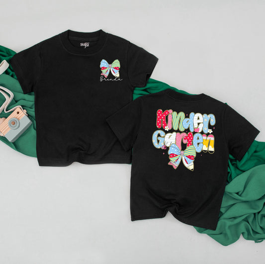 Personalized Kindergarten Bow Romper for Girls with Custom Name Back to School Toddler Outfit Soft Comfortable First Day Wear