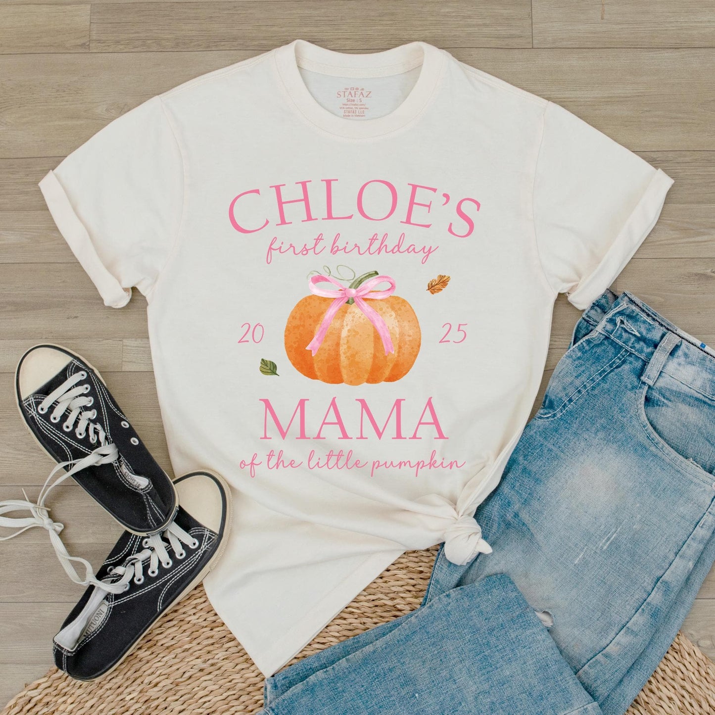 Personalized Name One Little Pumpkin First Birthday Shirt for Baby Girl Boy, Mama Dad Family Matching Fall Outfit Thanksgiving Celebration