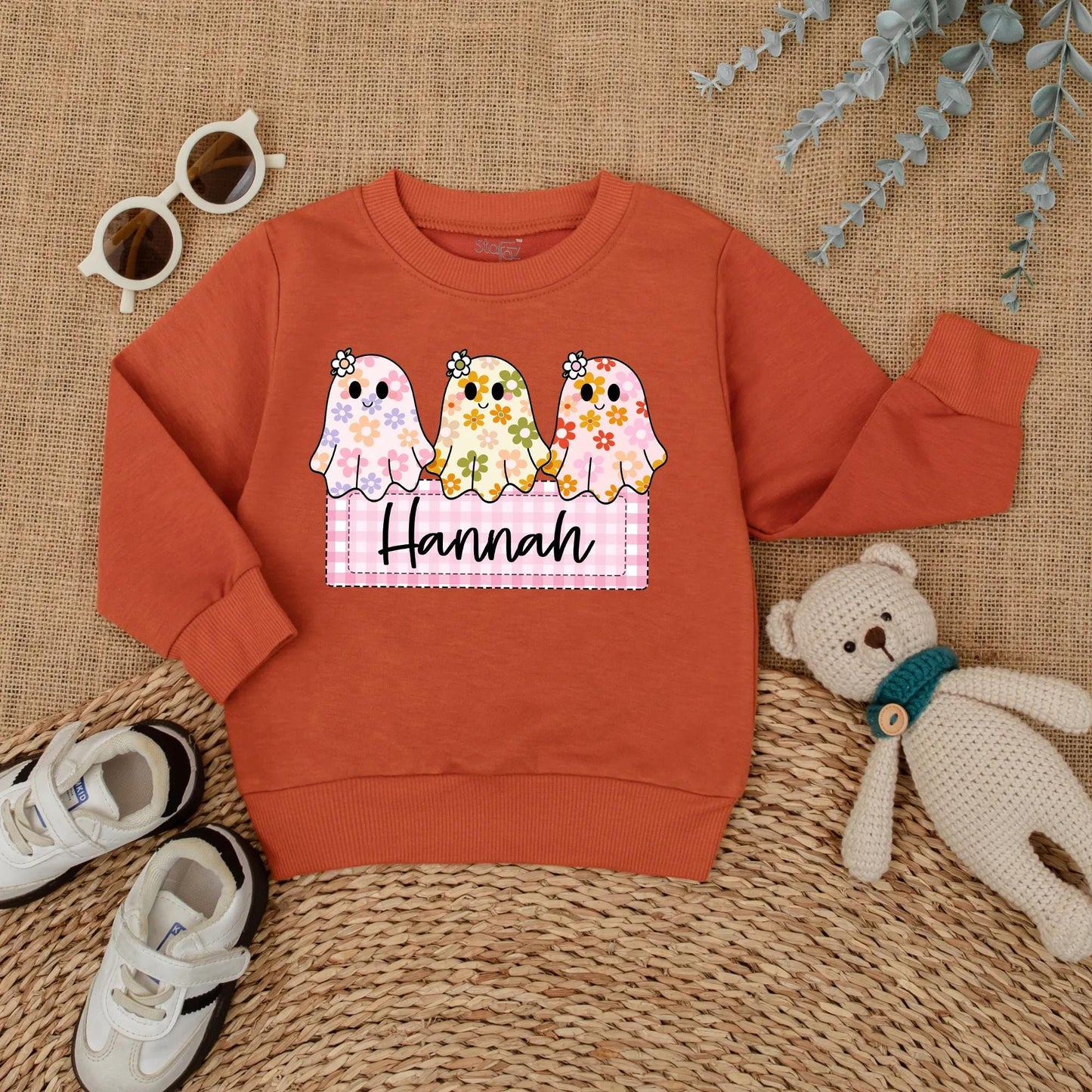 Personalized Baby Girl Halloween Ghost Romper Custom Name Cute Floral Boo Outfit Fall Bodysuit First Halloween Baby Gift