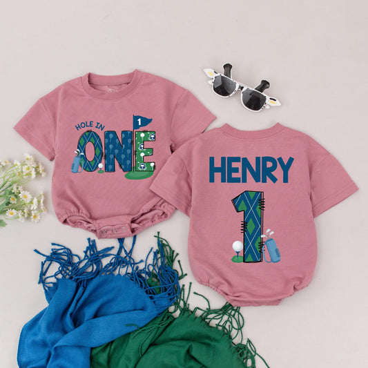 Personalized Hole in One Birthday Romper for Baby Boy, Golf First Birthday Bodysuit, Custom Cake Smash Outfit, Future Golfer Gift