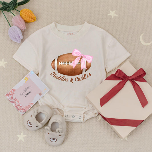 You Can Pass Me To Grandma Baby Romper Cute Football Bodysuit Gift for New Grandma Soft Pink Bow and Brown Football Design