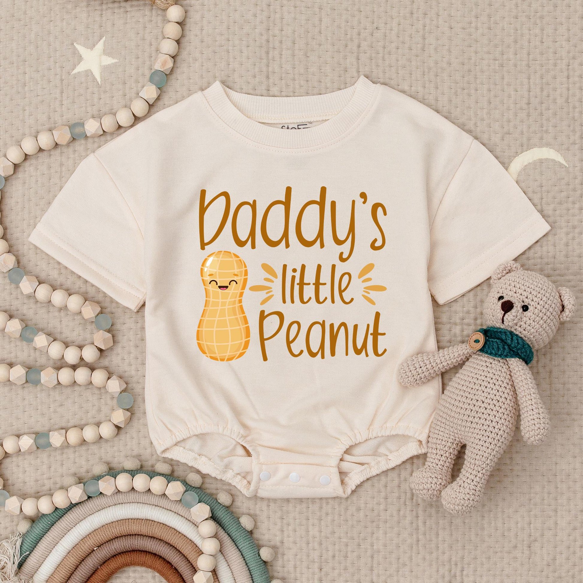 Daddy's Little Peanut Baby Romper Bodysuit New Dad Outfit Cute Infant Boy Peanut Take Home Outfit Baby Shower Gift Caramel Brown Handwritten Style