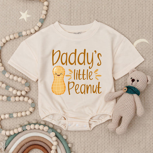 Daddy's Little Peanut Baby Romper Bodysuit New Dad Outfit Cute Infant Boy Peanut Take Home Outfit Baby Shower Gift Caramel Brown Handwritten Style