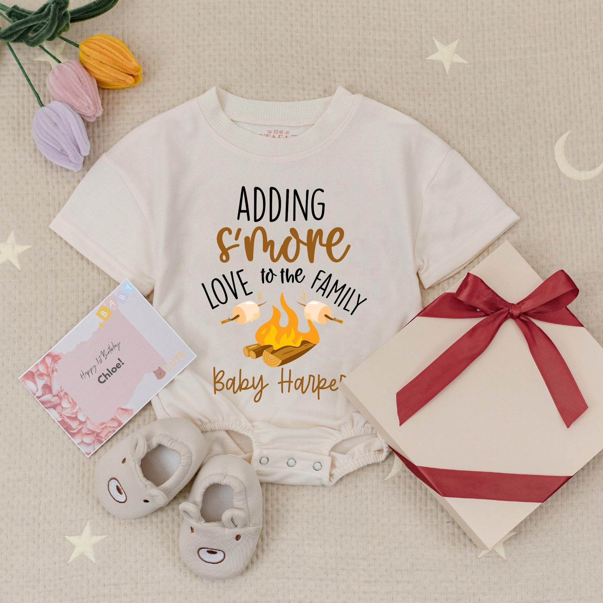 Baby Harper Adding S'more Love Family Campfire Romper Pregnancy Announcement Bodysuit Newborn