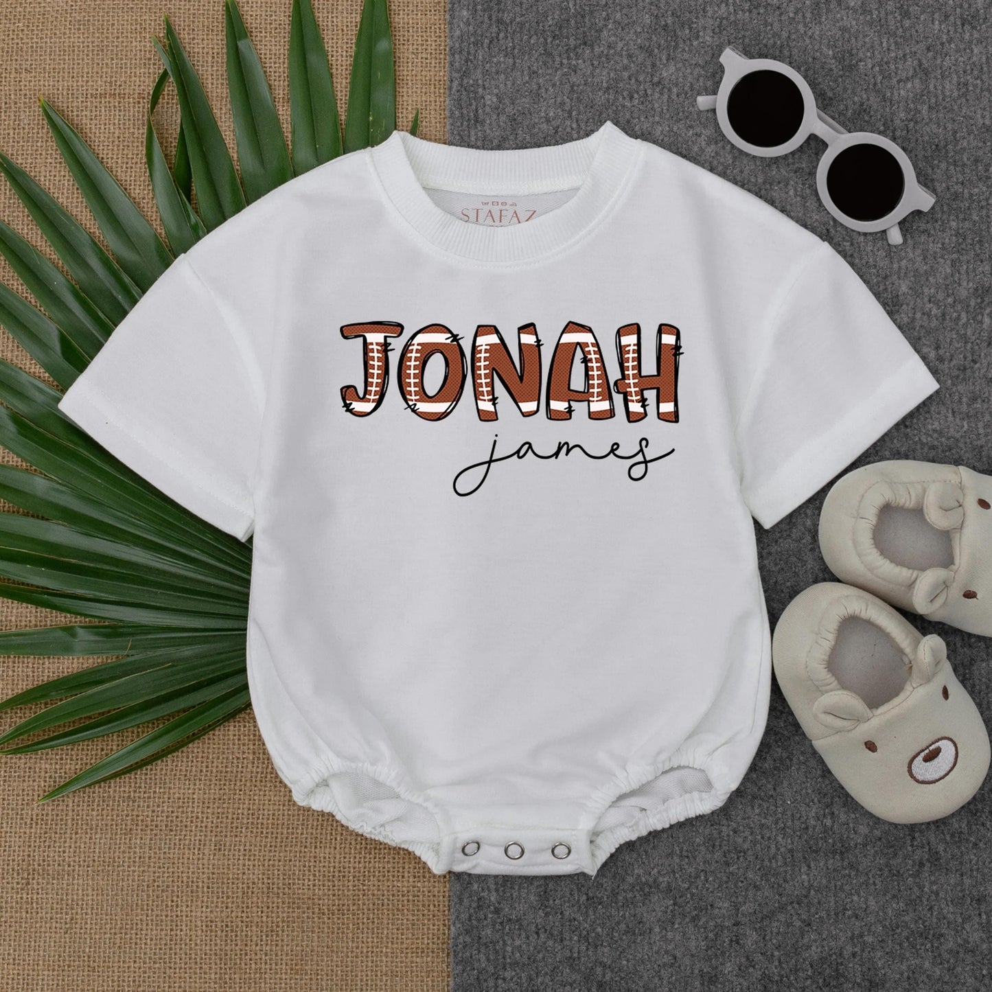 Custom Football Name Bubble Romper for Baby Gameday Outfit Personalized Baby Gift for Boys and Girls