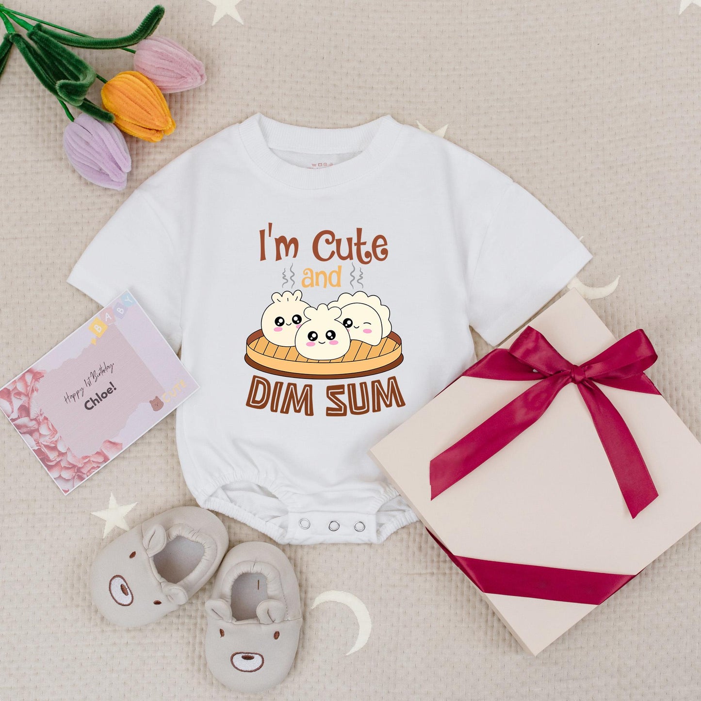 I'm Cute and Dim Sum Baby Romper, Sweet Dumpling Bodysuit for Little Bao, Kawaii Food Baby Gift, Comfy Cotton Newborn Outfit, Asian Dumpling Fun 138