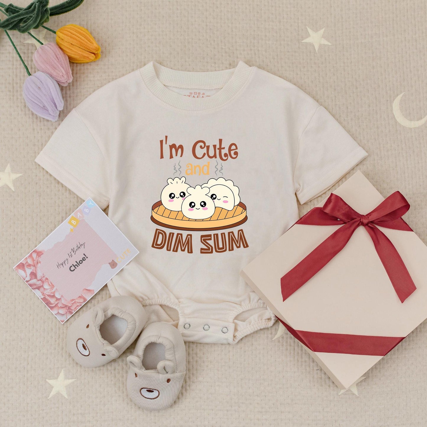 I'm Cute and Dim Sum Baby Romper, Sweet Dumpling Bodysuit for Little Bao, Kawaii Food Baby Gift, Comfy Cotton Newborn Outfit, Asian Dumpling Fun 138