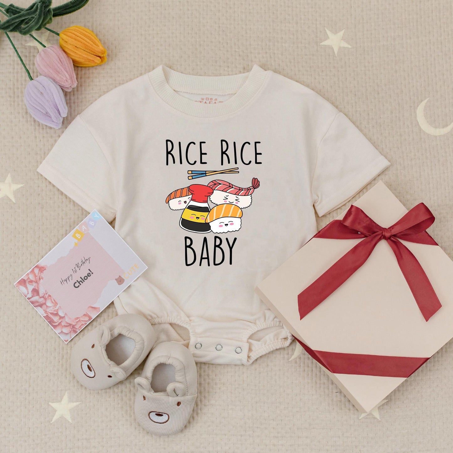 Rice Rice Baby Sushi Romper Funny Asian Bodysuit Cute Japanese Noodles Outfit Unisex Infant Clothes Vibrant Colors Foodie Gift Soft Cotton 132-139
