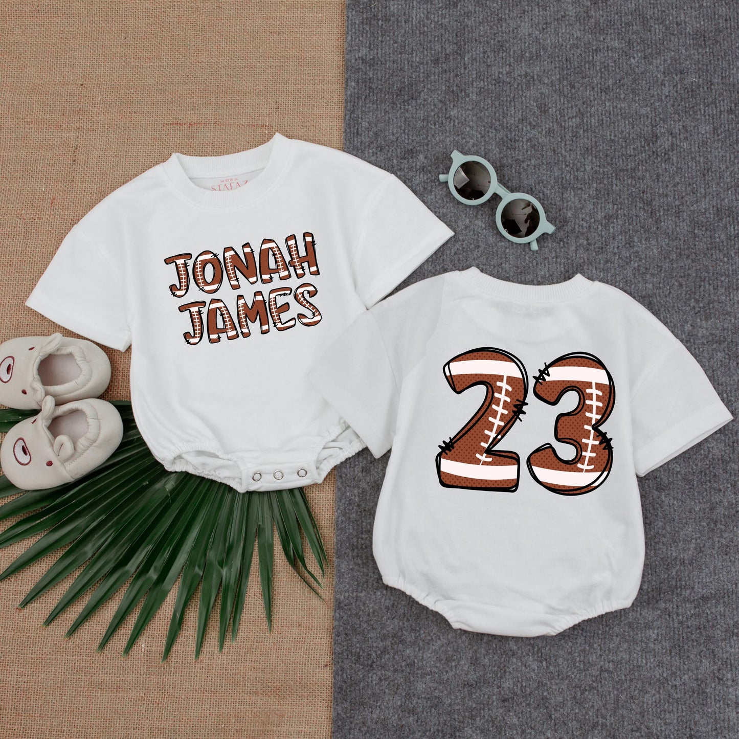 Custom Football Name Bubble Romper Bodysuit for Baby Boy or Girl Perfect Gameday Outfit Soft Cotton Newborn Infant Toddler Gift