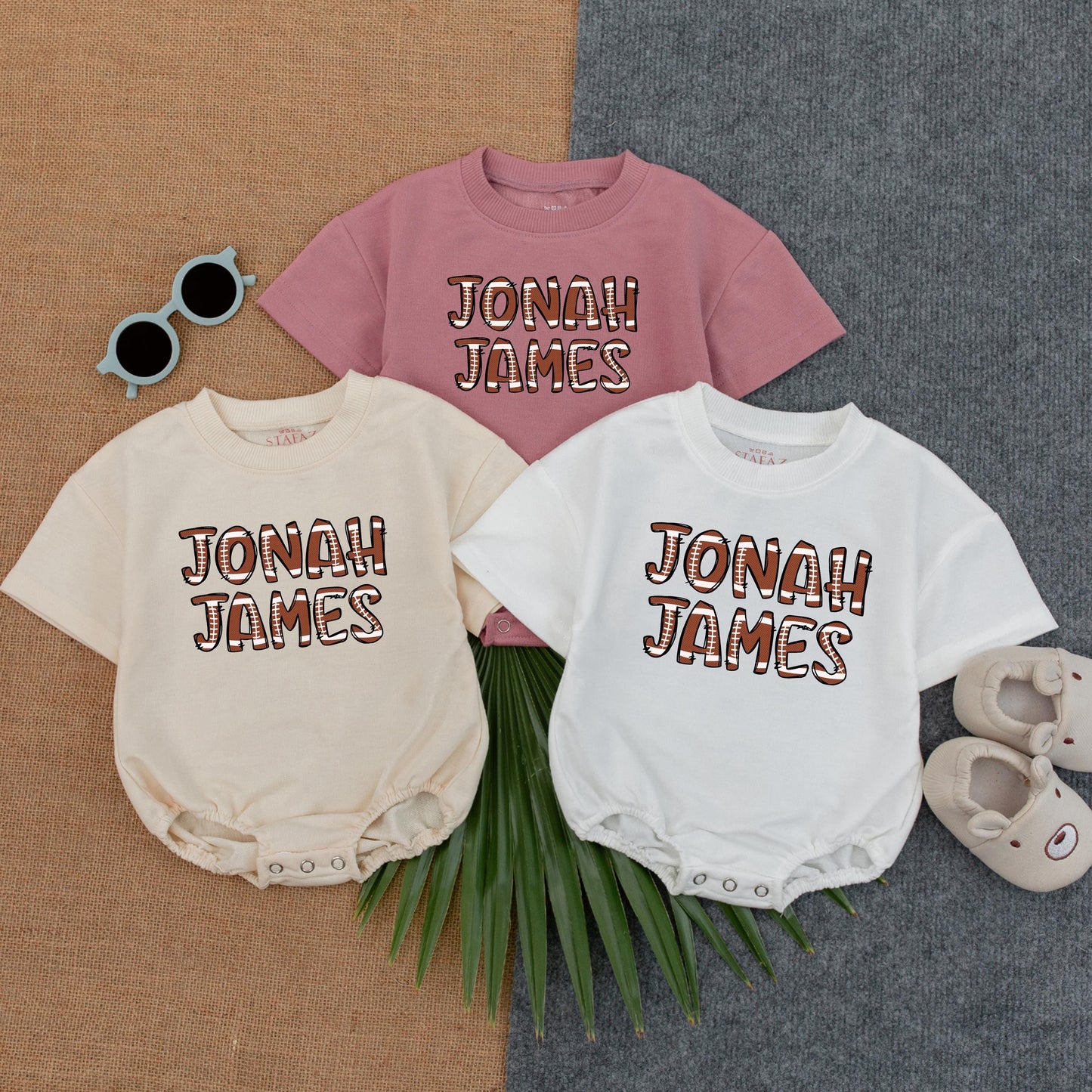 Custom Football Name Bubble Romper Bodysuit for Baby Boy or Girl Perfect Gameday Outfit Soft Cotton Newborn Infant Toddler Gift
