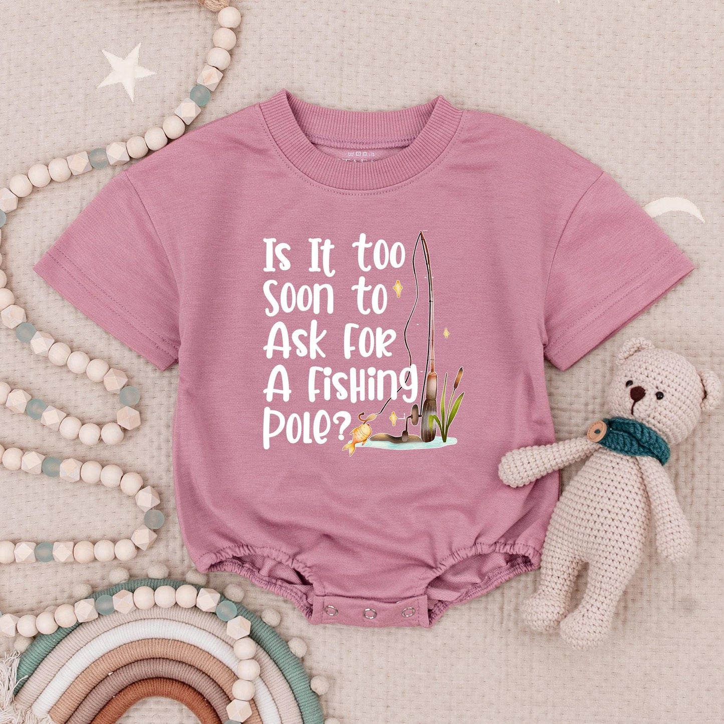 Is It Too Soon? Fishing Pole Baby Romper - Future Angler in Training! Cute Fishing Bodysuit for Dad's Fishing Buddy, Muted Colors & Soft Cotton 138