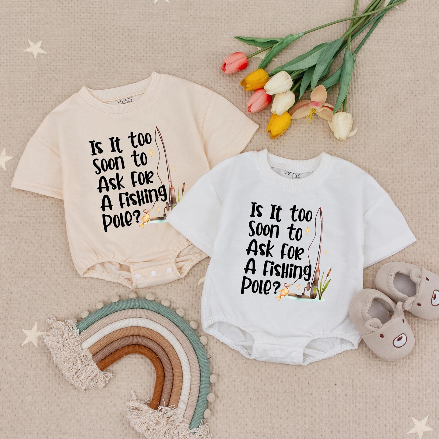 Is It Too Soon? Fishing Pole Baby Romper - Future Angler in Training! Cute Fishing Bodysuit for Dad's Fishing Buddy, Muted Colors & Soft Cotton 138