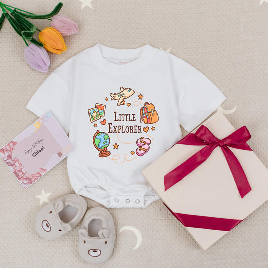 Little Explorer Baby Romper: Travel Adventure Bodysuit for Newborns & Infants, Future Traveler Gift, Soft Cotton One-Piece, Cute Airplane Globe Design 139