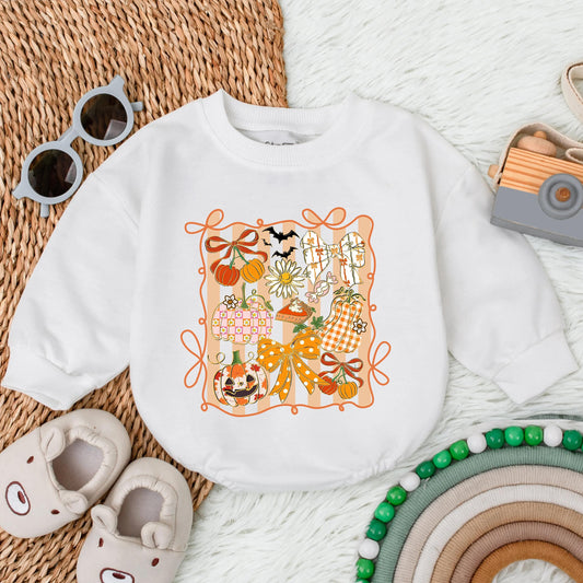 Pumpkin Glitter Floral Girly Autumn Long Sleeve Bubble Romper for Baby Girl First Thanksgiving Outfit Toddler Fall Clothes Halloween Gift