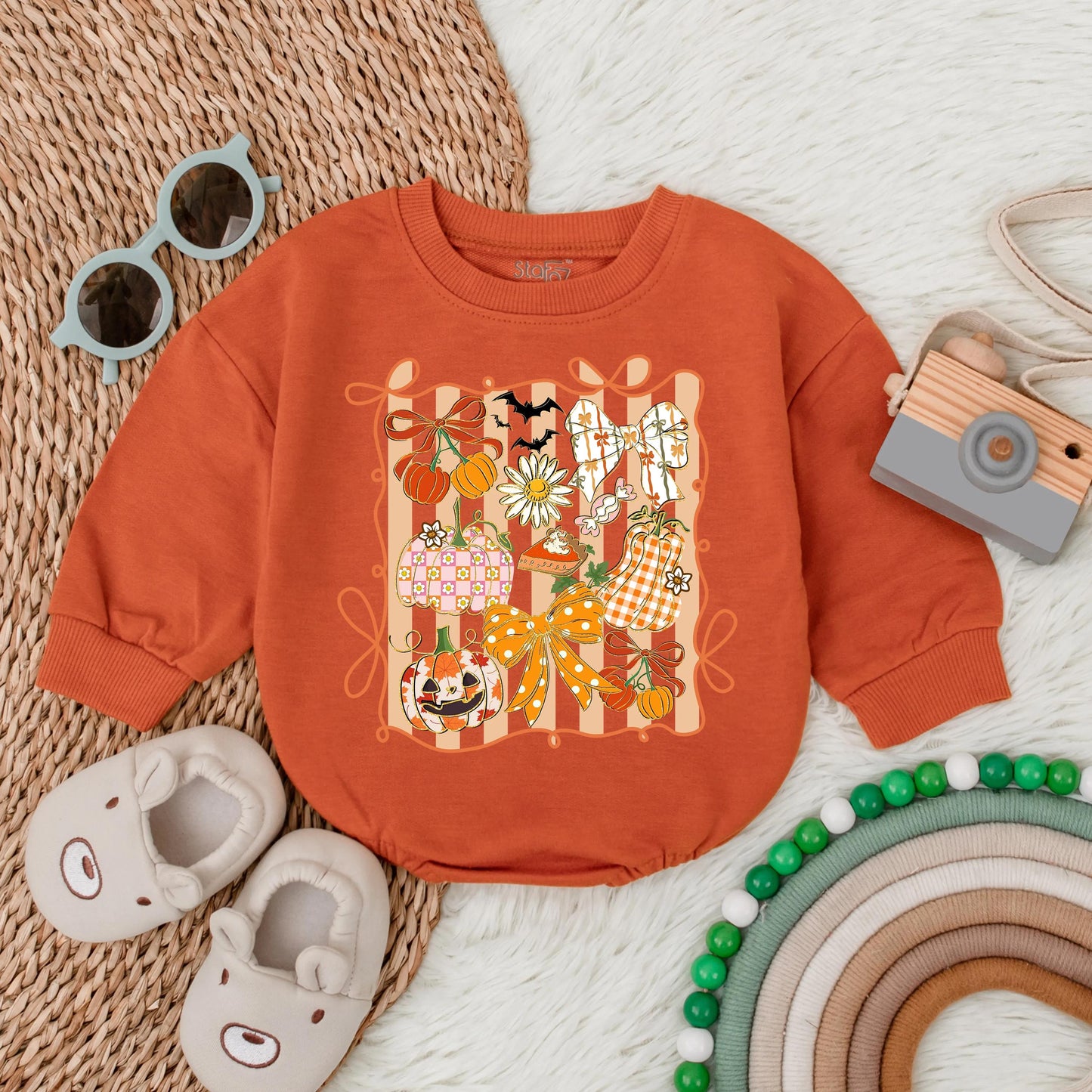 Pumpkin Glitter Floral Girly Autumn Long Sleeve Bubble Romper for Baby Girl First Thanksgiving Outfit Toddler Fall Clothes Halloween Gift