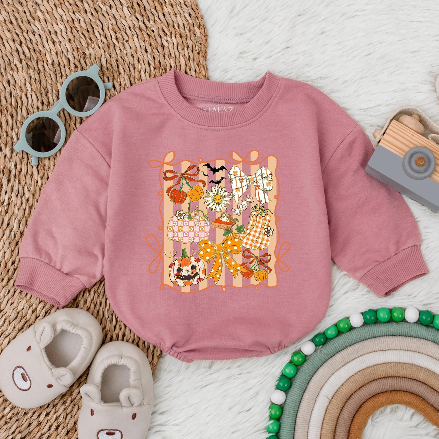 Pumpkin Glitter Floral Girly Autumn Long Sleeve Bubble Romper for Baby Girl First Thanksgiving Outfit Toddler Fall Clothes Halloween Gift
