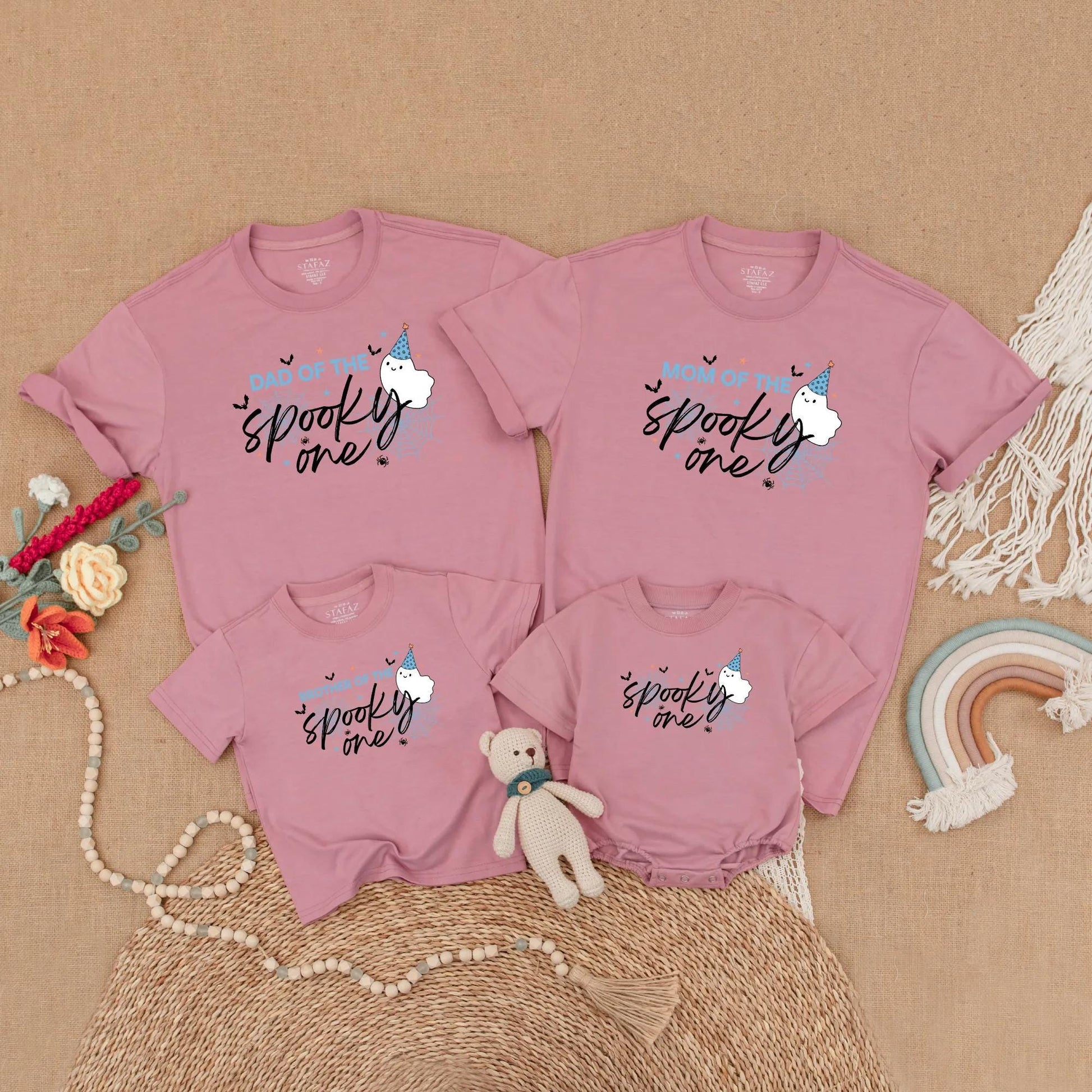 Blue Spooky One Birthday Boy Matching Family Shirts Ghost Halloween 1st Birthday Outfits Baby Toddler Mom Dad