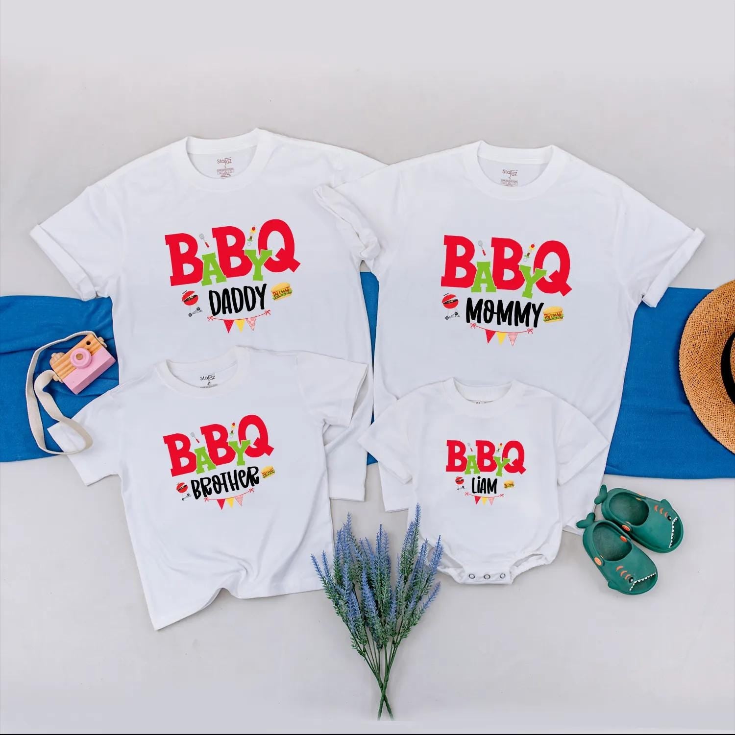 BABYQ Matching Family BBQ Party Shirts: Custom Liam's Grilling Crew Outfits - Personalized Cookout Clothes, Fun Baby Shower Gift Idea, Red & Green
