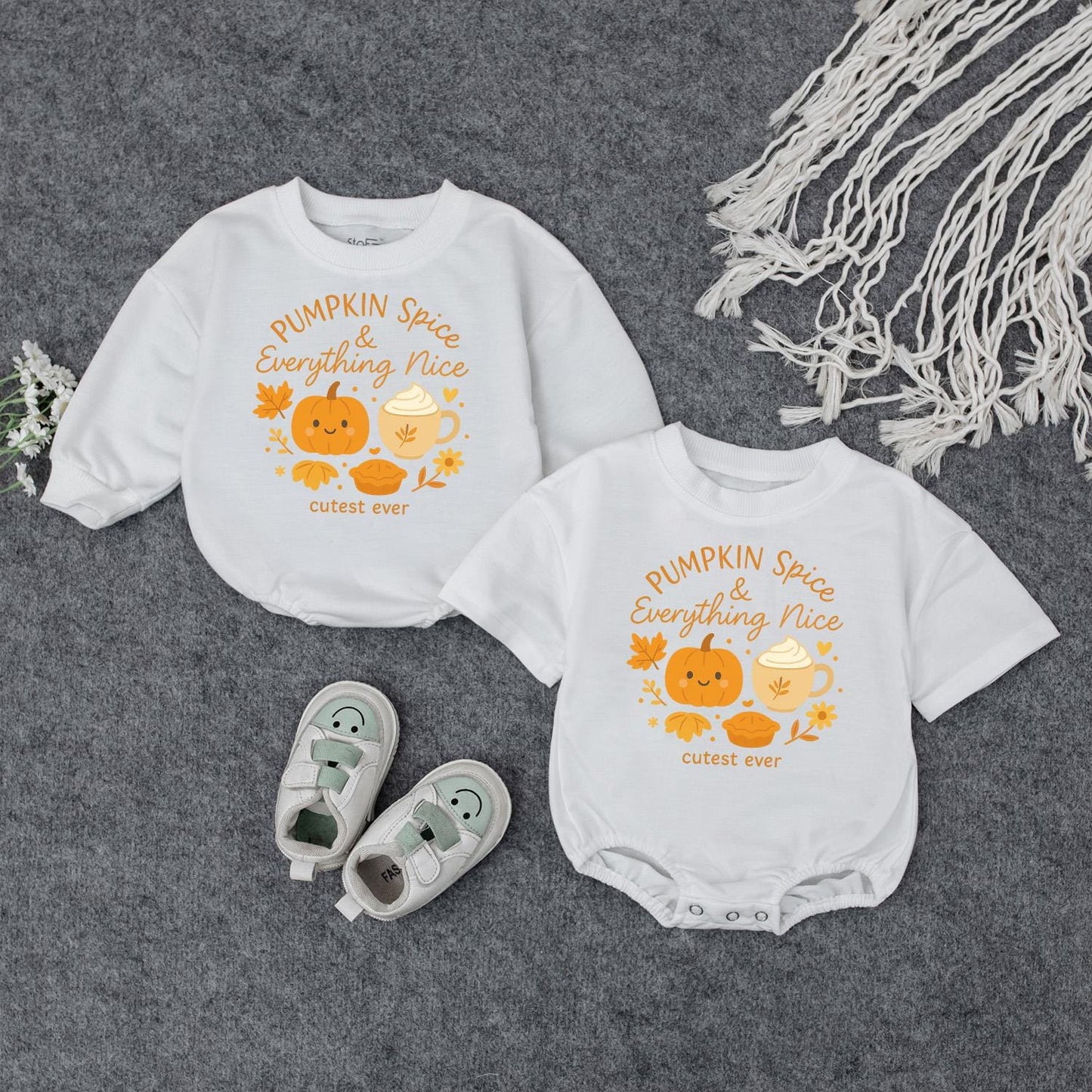 Pumpkin Spice & Everything Nice Baby Romper Cute Autumn Bodysuit Thanksgiving Newborn Outfit Fall Baby Clothes Shower Gift