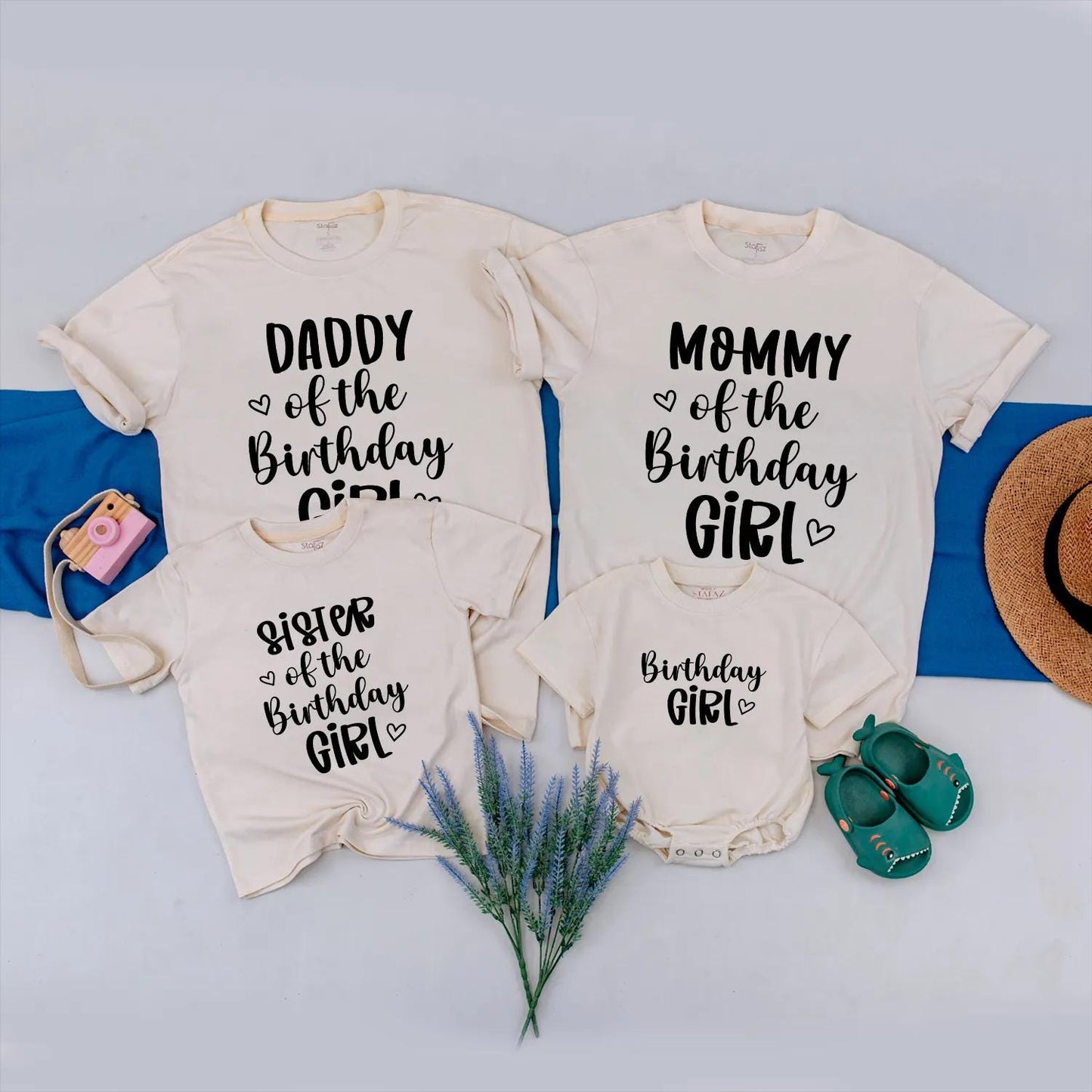 Birthday Girl Family Matching Shirt Daddy Mommy Sister & Birthday Girl Cute Heart Design Black Text Casual Outfit