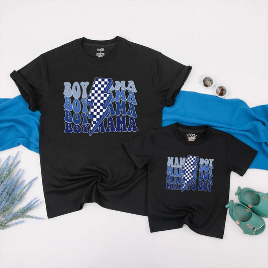 Boy Mama and Mamas Boy Matching Shirts Vintage Retro Checkered Outfit for Mother Son Set, Great Gift for Baby Boy and Mom