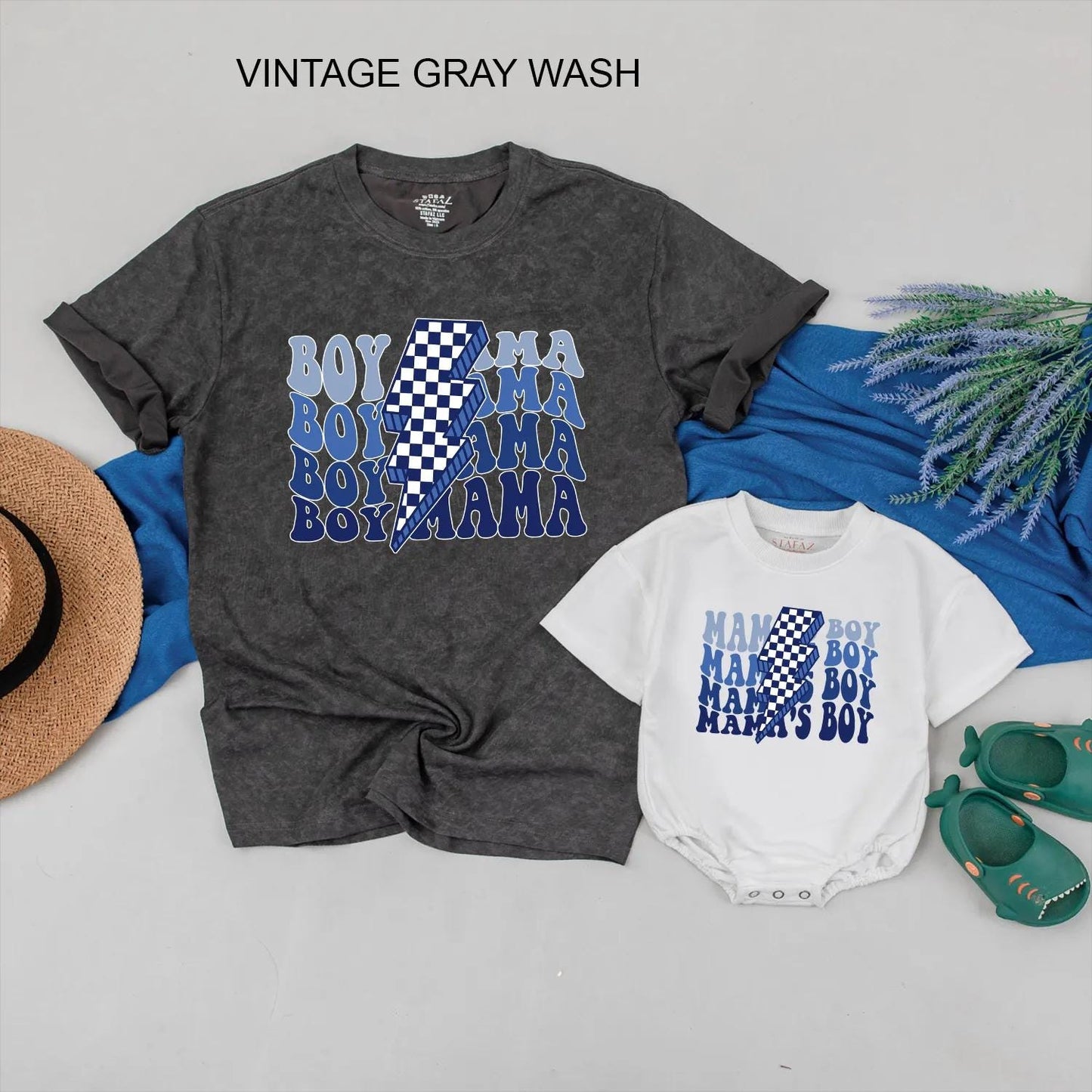 Boy Mama and Mamas Boy Matching Shirts Vintage Retro Checkered Outfit for Mother Son Set, Great Gift for Baby Boy and Mom