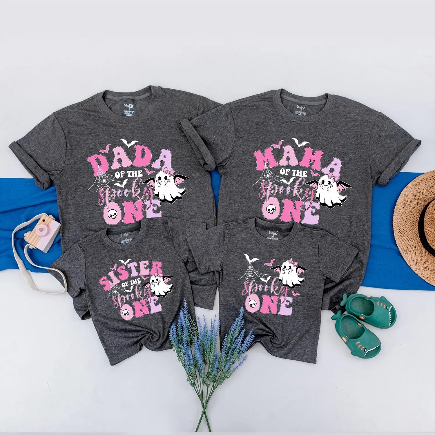 Custom Pink Halloween Birthday Shirt for Baby Girl Spooky One 1st Birthday Little Ghost Matching Family Outfit Cute Ghost Design