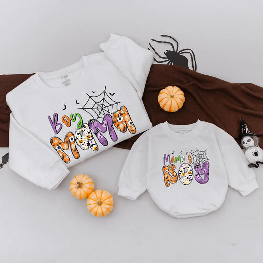 Boy Mama's Boy Halloween Matching Sweatshirt Cute Spooky Outfit Family Trick or Treat Shirts Holiday Gift Mom & Baby Spooky Season Clothes 2025